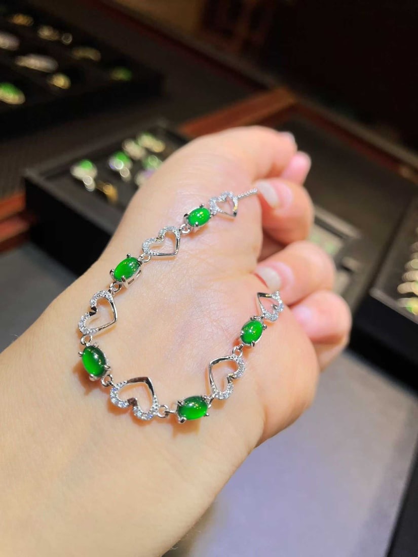 Silver Natural Jadeite Bracelet - 4