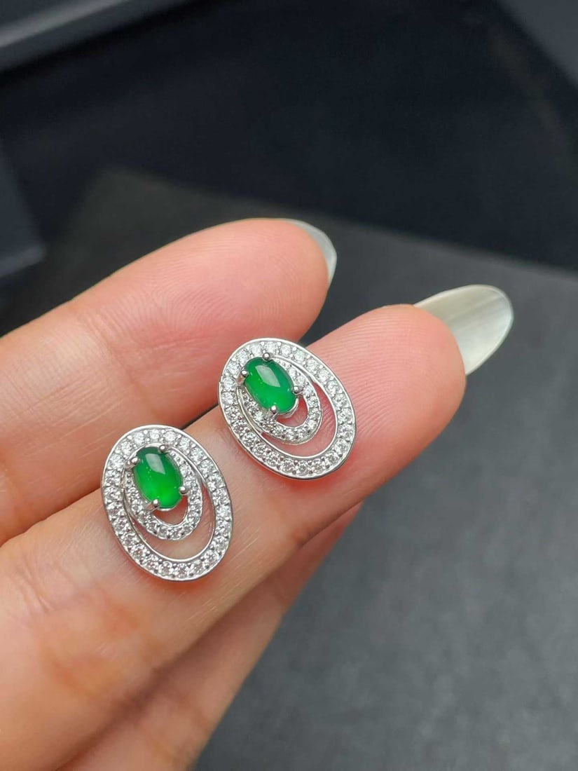 Silver Jadeite Earrings - 2