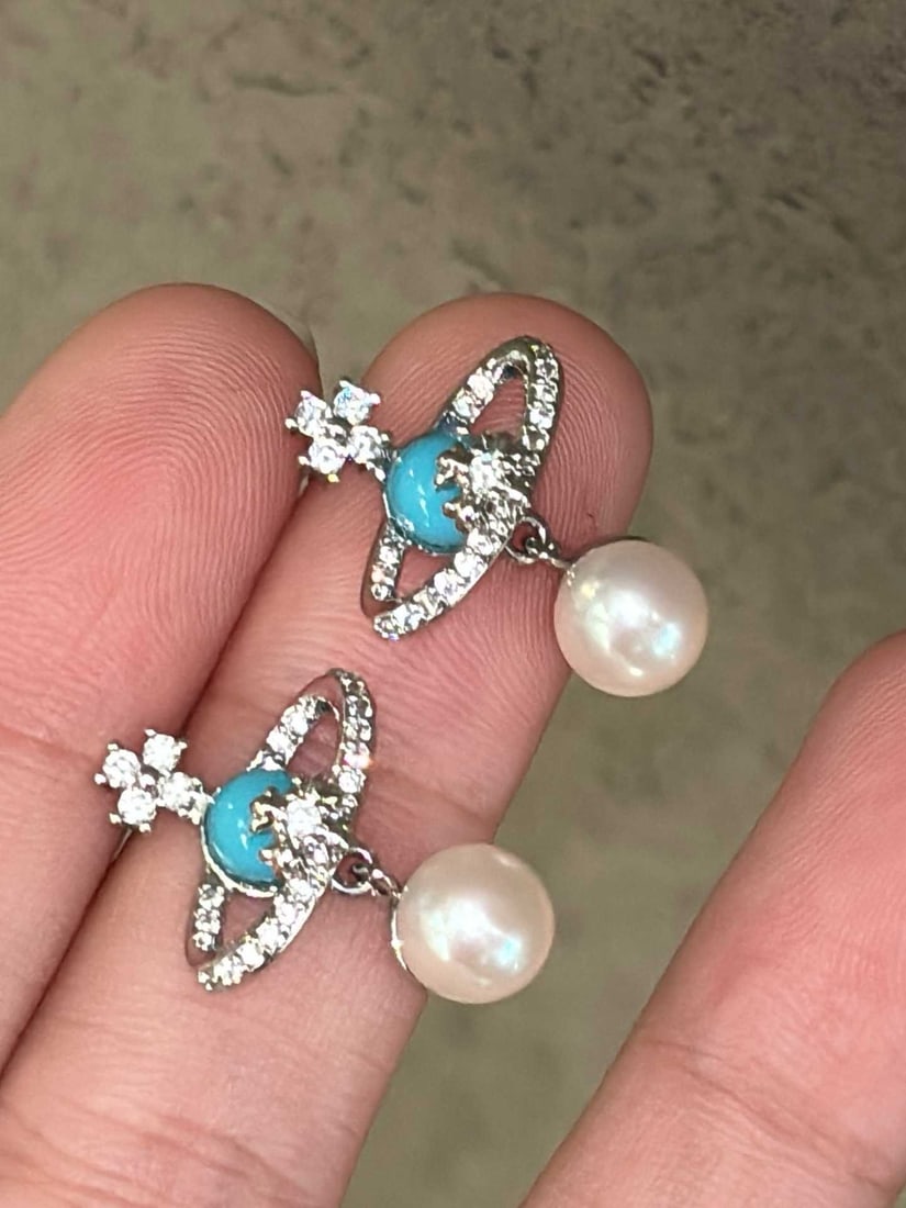 Turquoise Pearl Earrings - 2