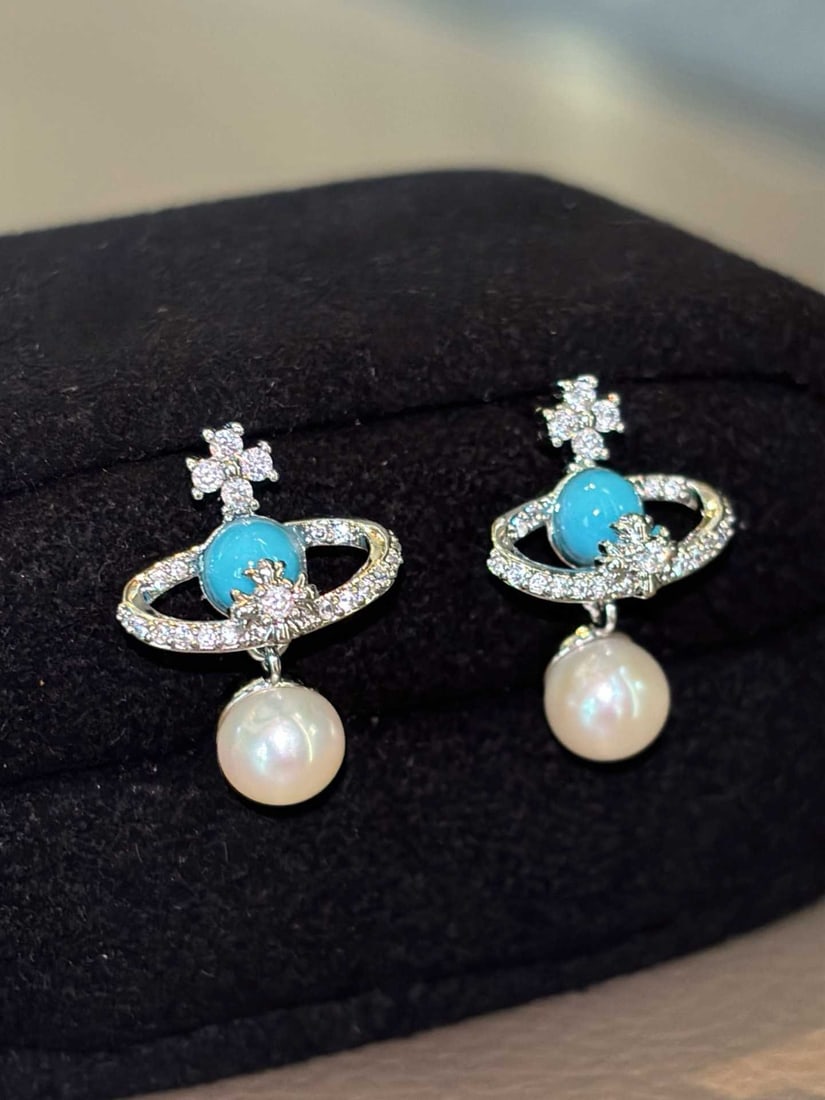 Turquoise Pearl Earrings - 3