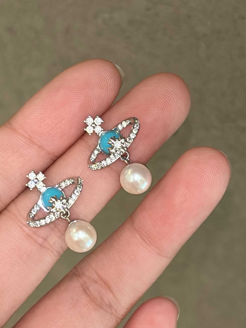 Turquoise Pearl Earrings - 4