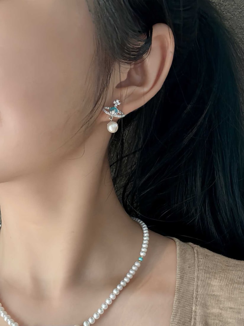 Turquoise Pearl Earrings - 5