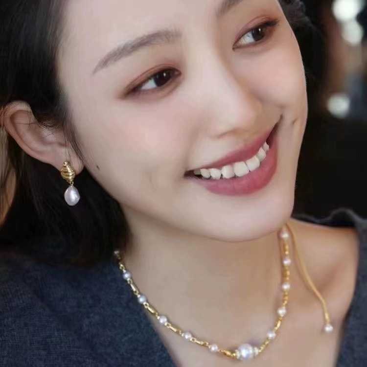 Strong Luster Baroque Freshwater Pearl Earrings - 6