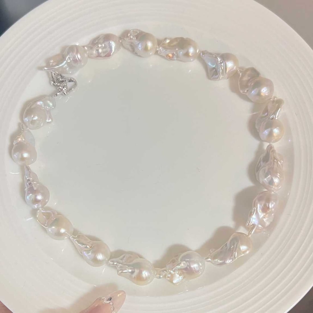 Pure Silver Natural Strong Luster Baroque Freshwater Pearl Necklace (1 of 9)