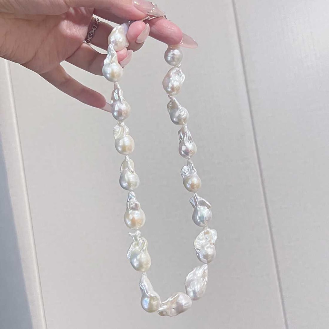 Pure Silver Natural Strong Luster Baroque Freshwater Pearl Necklace - 2