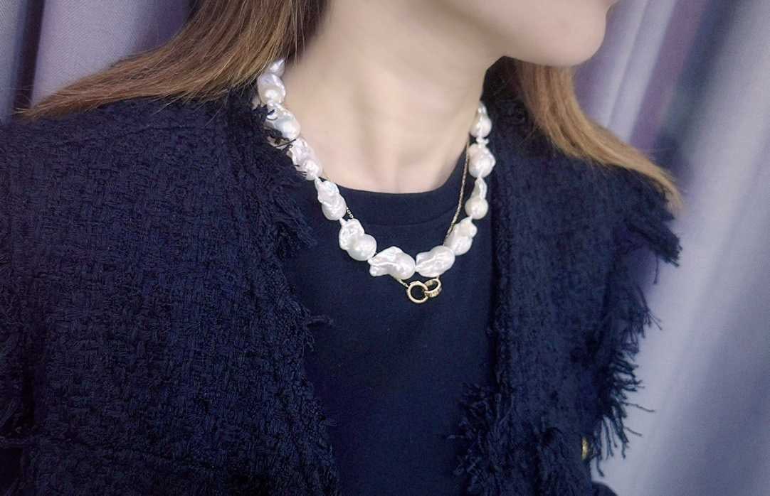 Pure Silver Natural Strong Luster Baroque Freshwater Pearl Necklace - 5