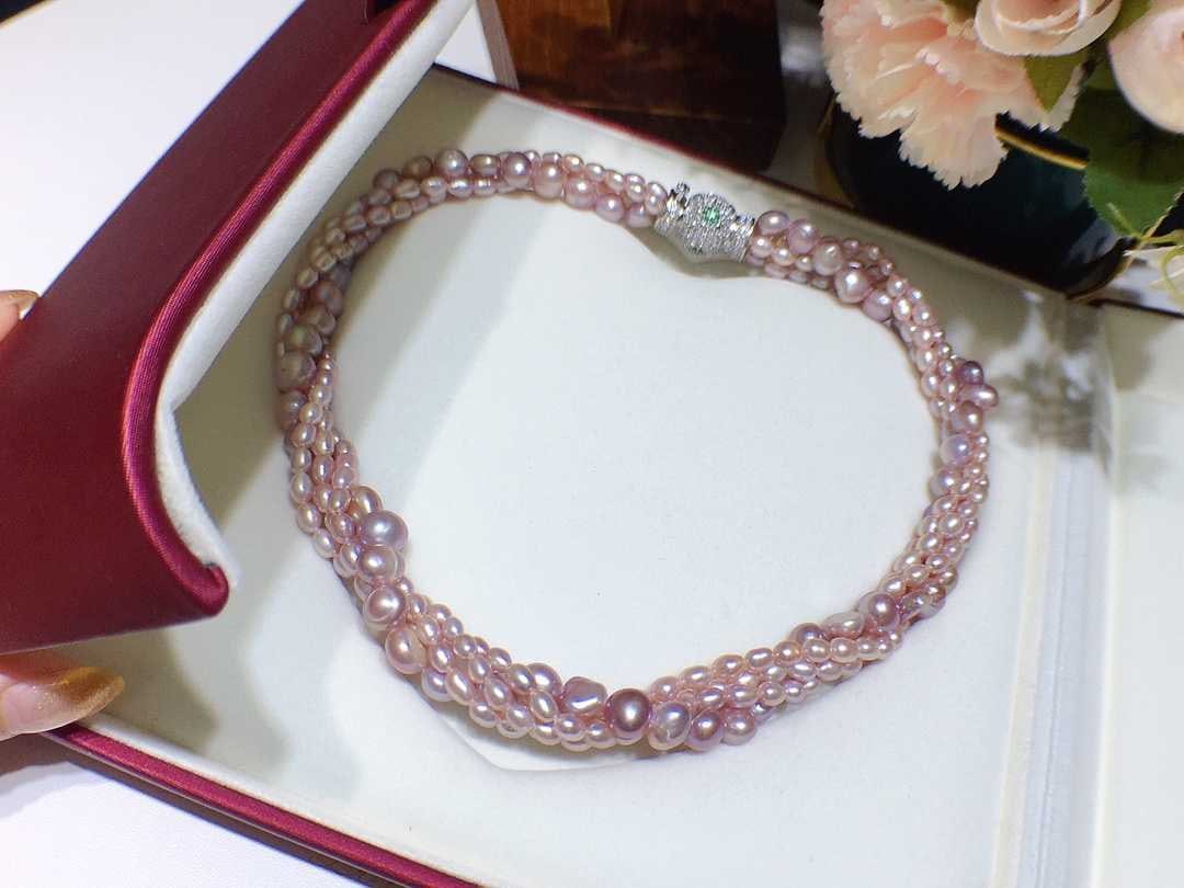 Natural Freshwater Purple Pearl Multi-layer Necklace 5-8mm (1 of 9)
