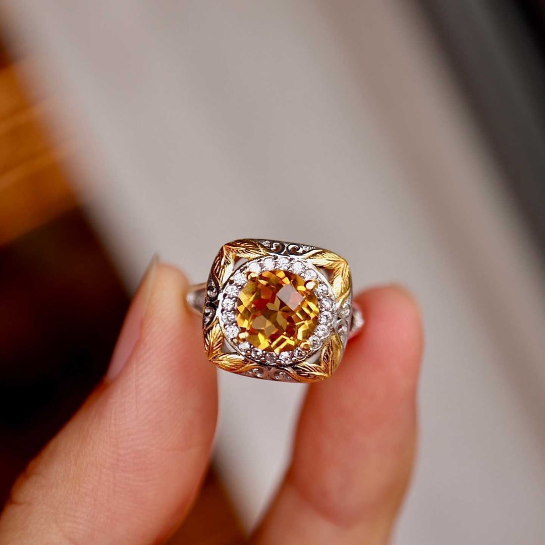 Sterling Silver Natural Citrine Ring - 8