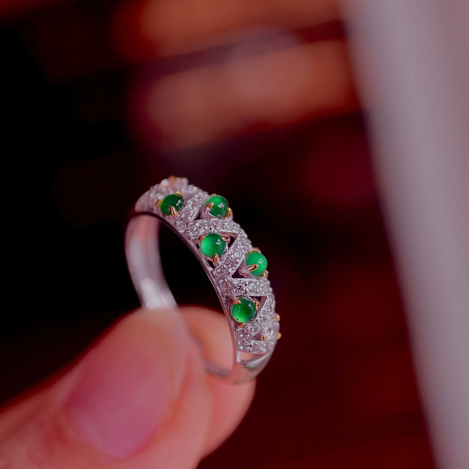 S925 Silver Natural Jadeite Ring - 5