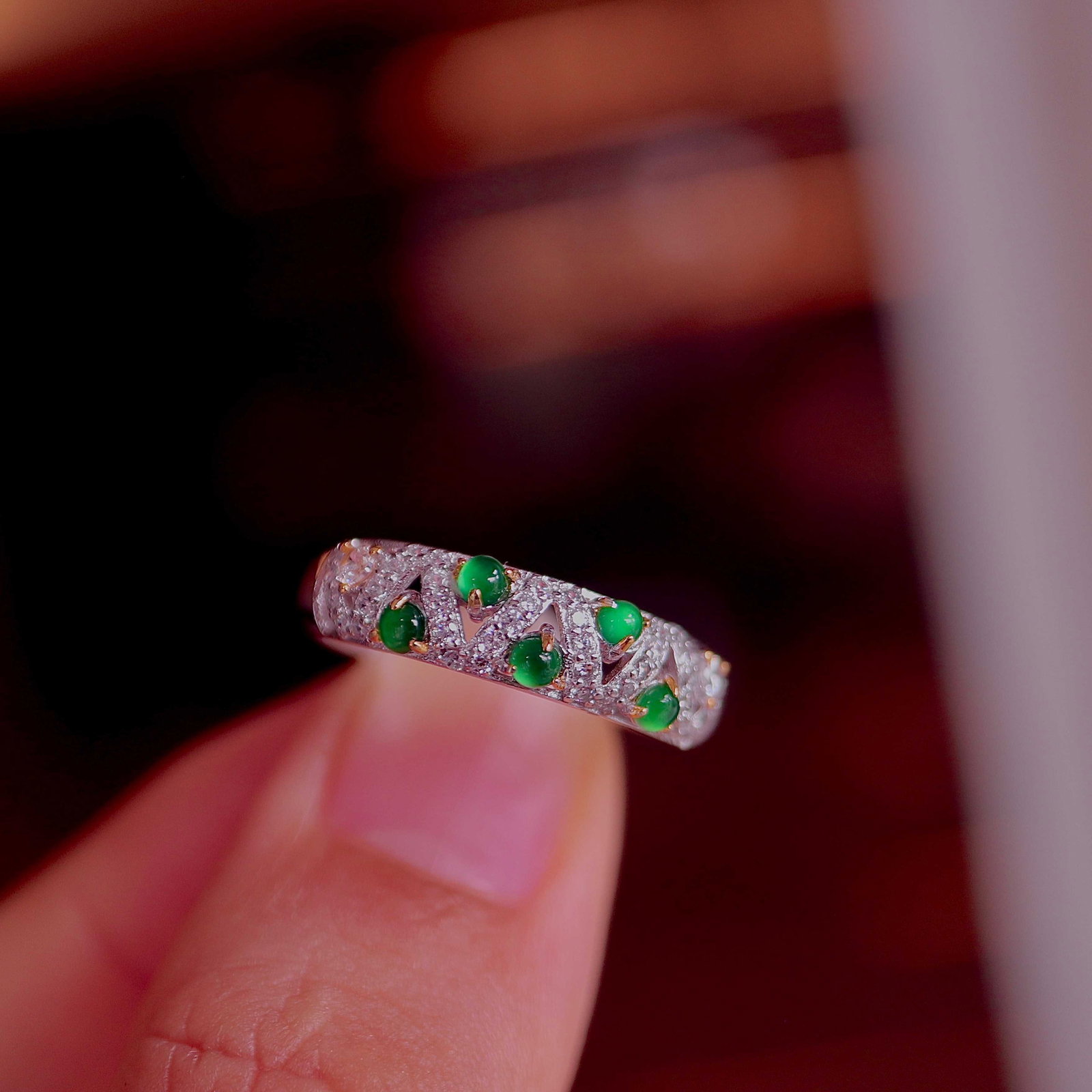S925 Silver Natural Jadeite Ring - 7