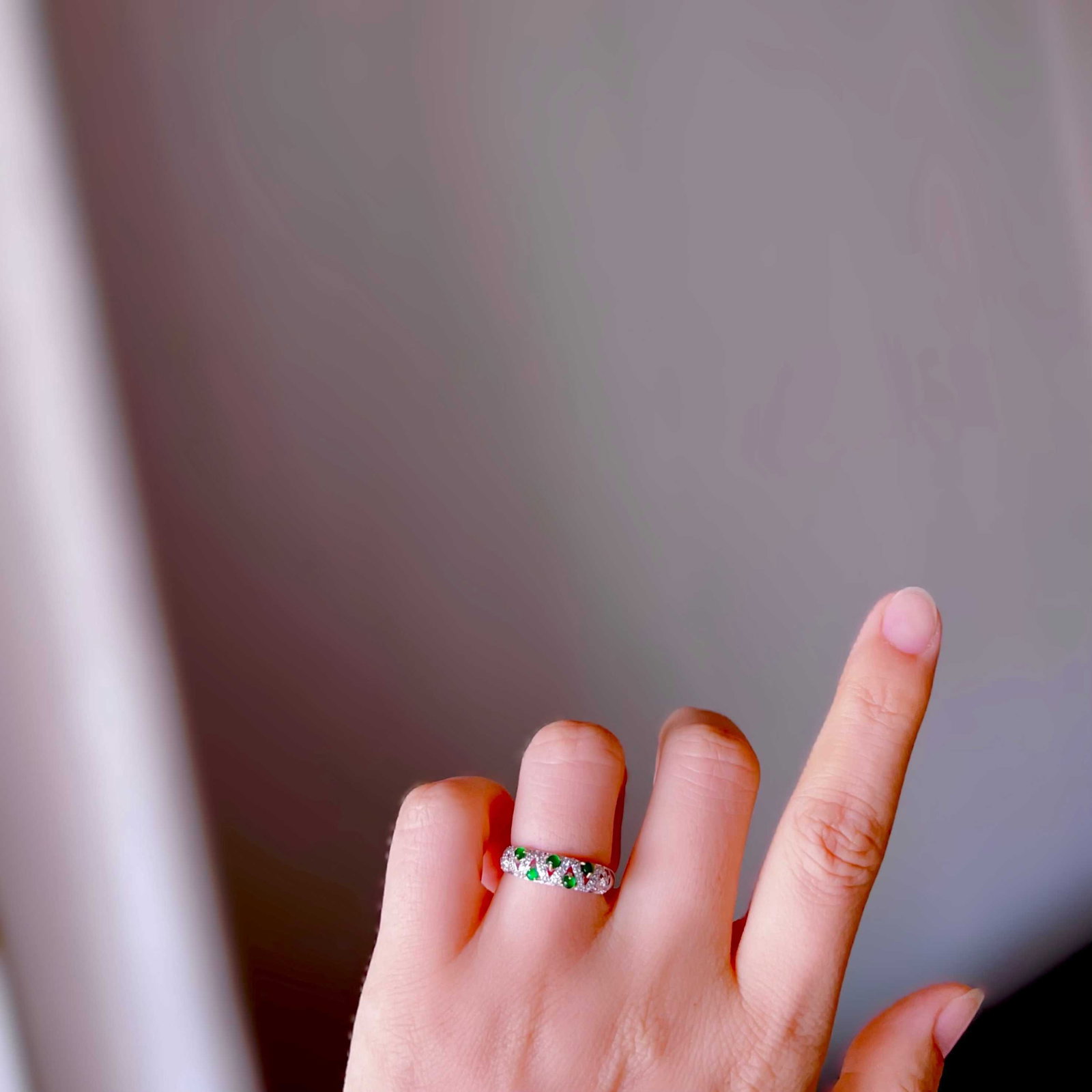 S925 Silver Natural Jadeite Ring - 8