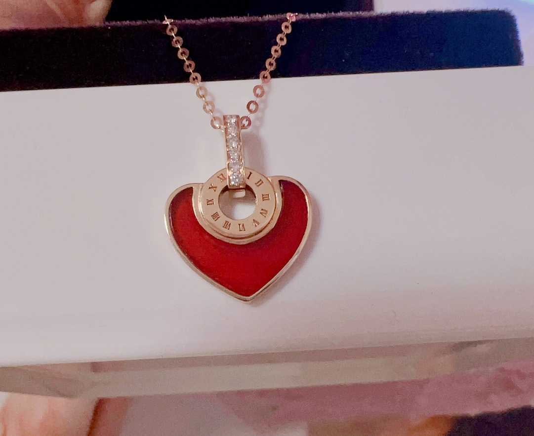 18K Gold Natural Red Agate Diamond Necklace (1 of 7)