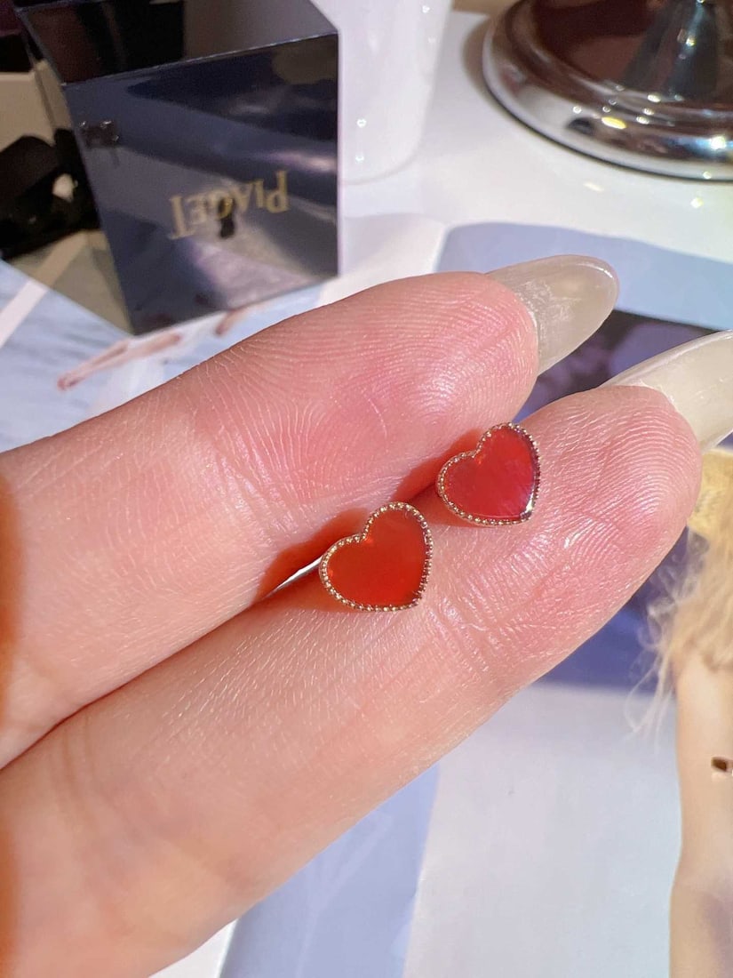 18K Gold Natural Red Agate Earrings (1 of 6)