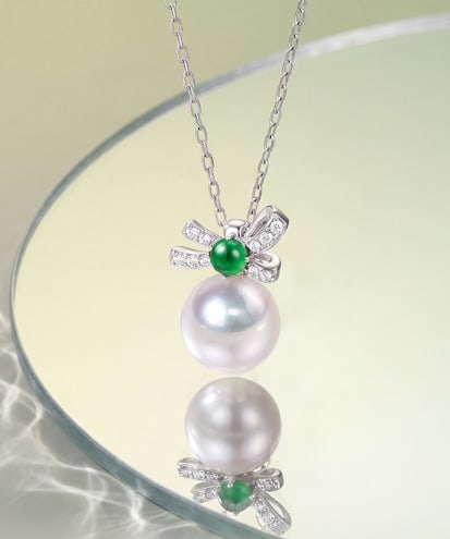 18K Gold Diamond, Jadeite Jade & Akoya Pearl Pendant (1 of 6)