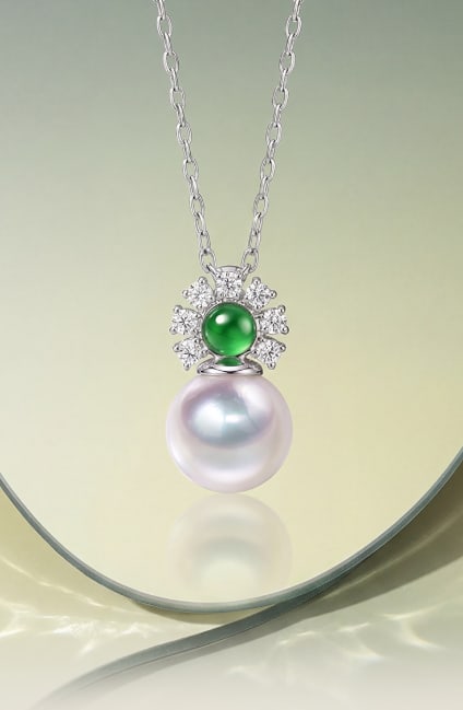 18K Gold Diamond, Jadeite Jade & Akoya Pearl Pendant (1 of 5)