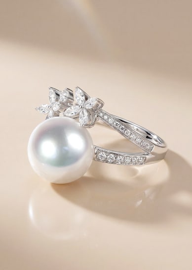 18K Gold Natural Australian White Pearl Ring (1 of 4)