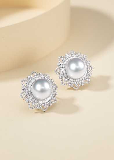18K Gold Venus Quality Australian White Pearl Earrings - 3