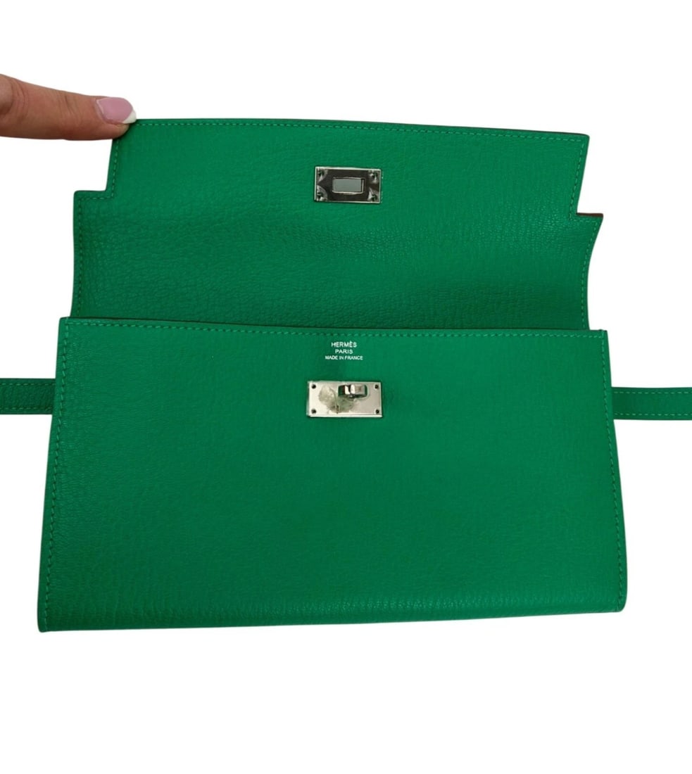 Hermes Chevre Mysore Kelly Longue Green Menthe Leather Wallet - 4