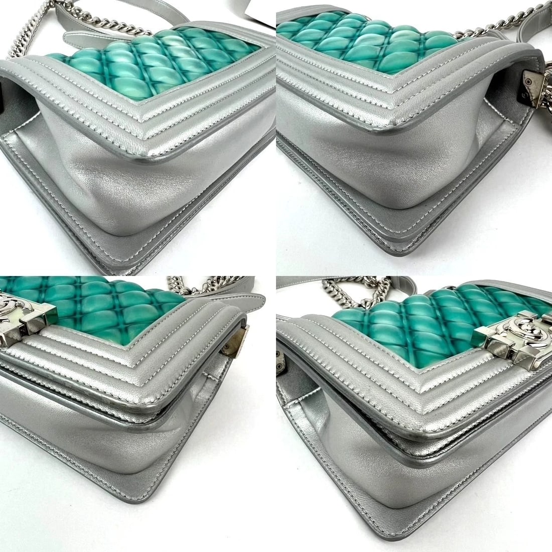 Chanel Iridescent Lambskin PVC Quilted Small Boy Flap Silver Blue Bag - 19
