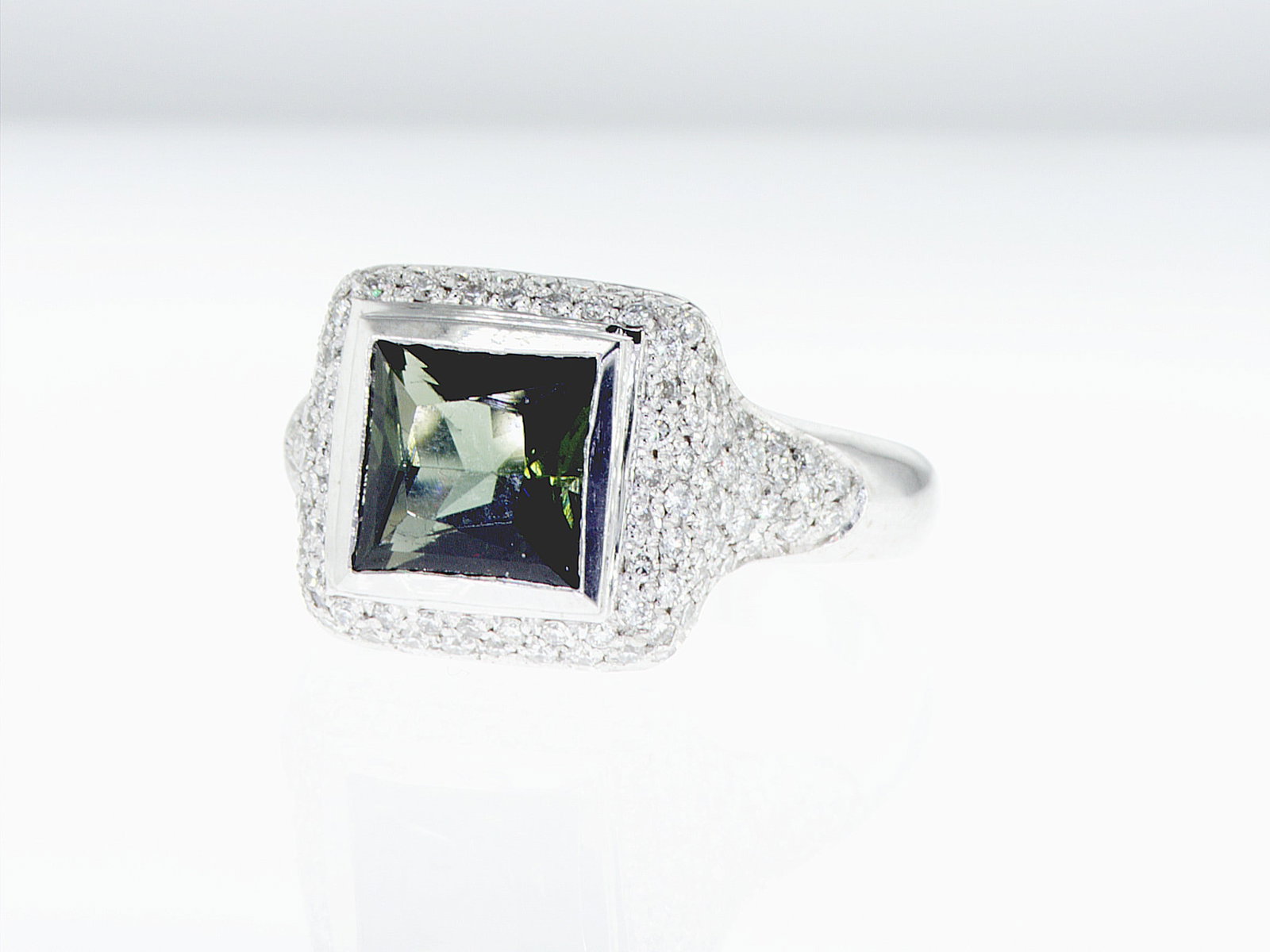 2.94cttw Natural Tourmaline and Natural Diamond Ring 14K White Gold 7.77 gr - 2