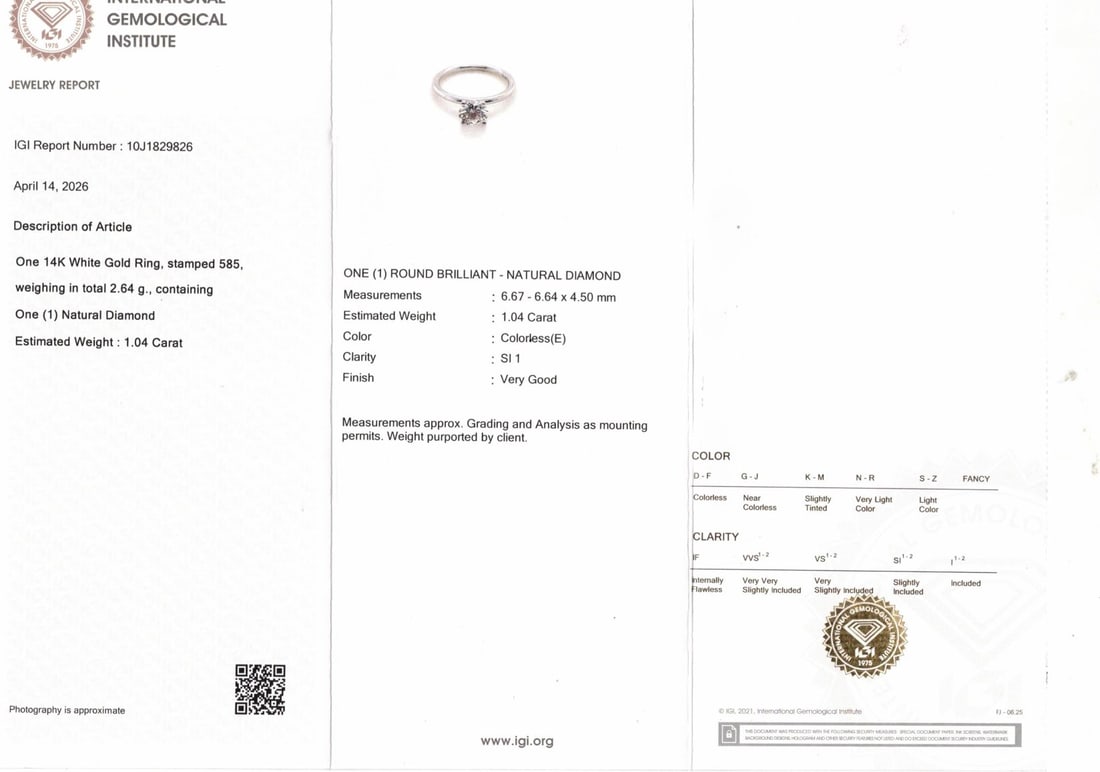 1.04cttw Natural Diamond Ring 14K White Gold 2.58 gr - 7