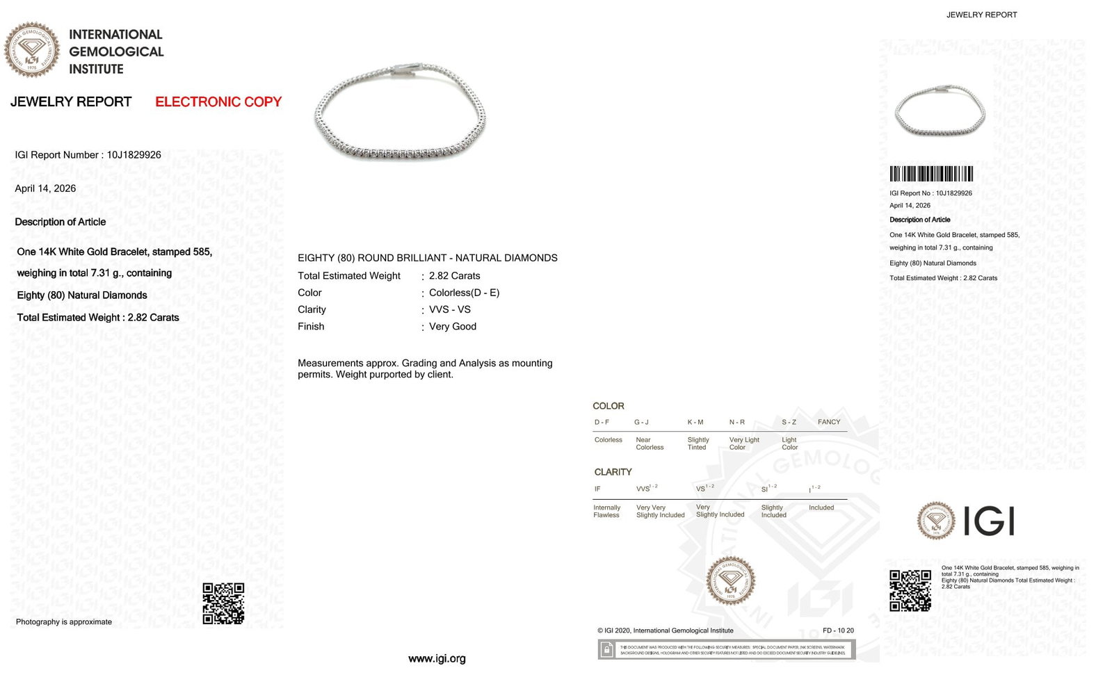 2.82cttw Natural Diamond Bracelet 14K Gold 7.31 gr - 7