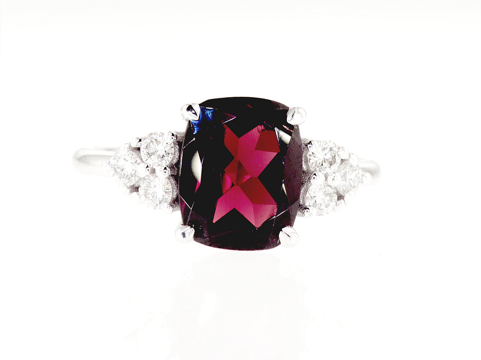 3.12cttw Natural Garnet and Natural Diamond Ring 14K White Gold 4.31 gr - 2