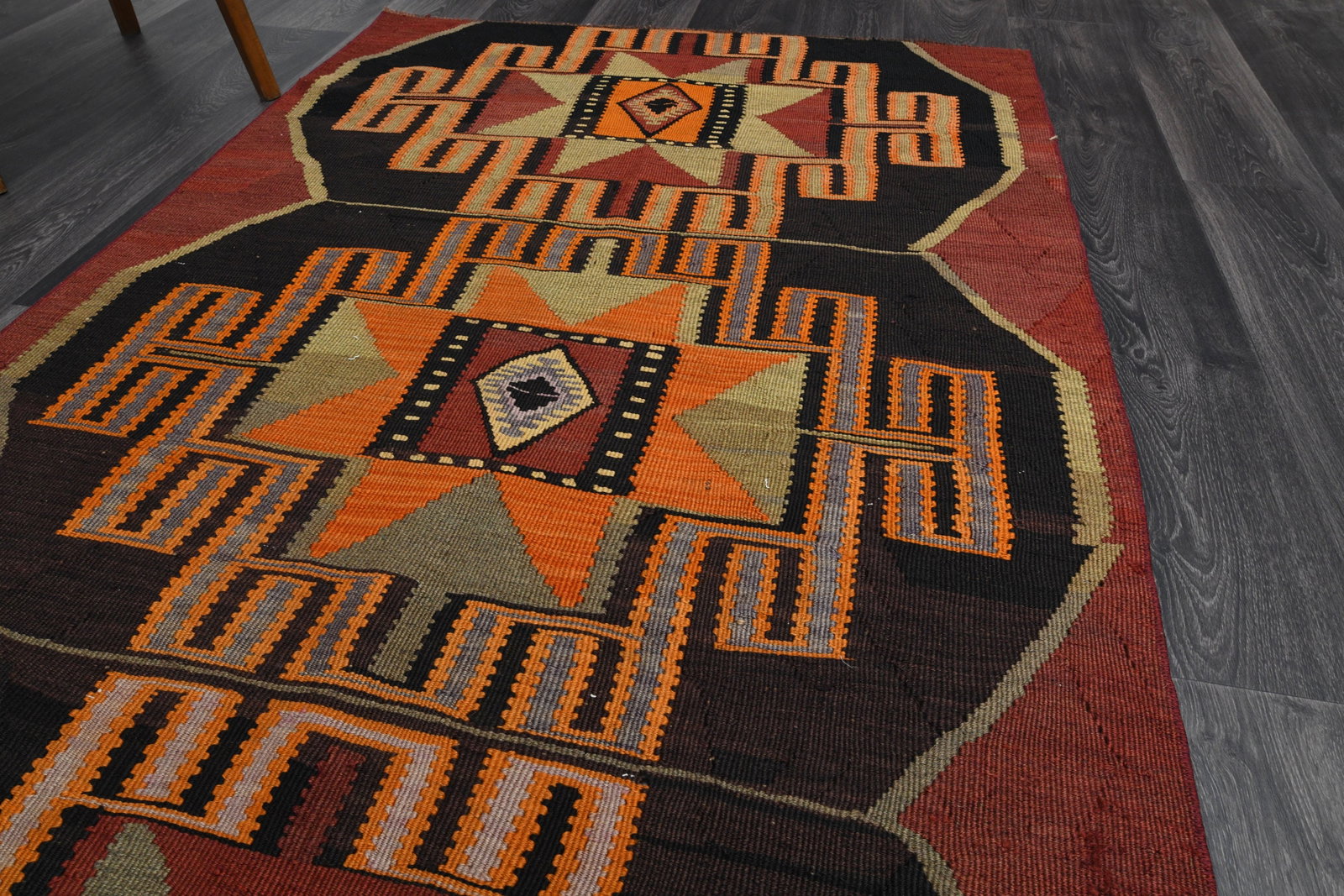 3.9x10.7 ft, Red Bohemian Kilim Rug - 4