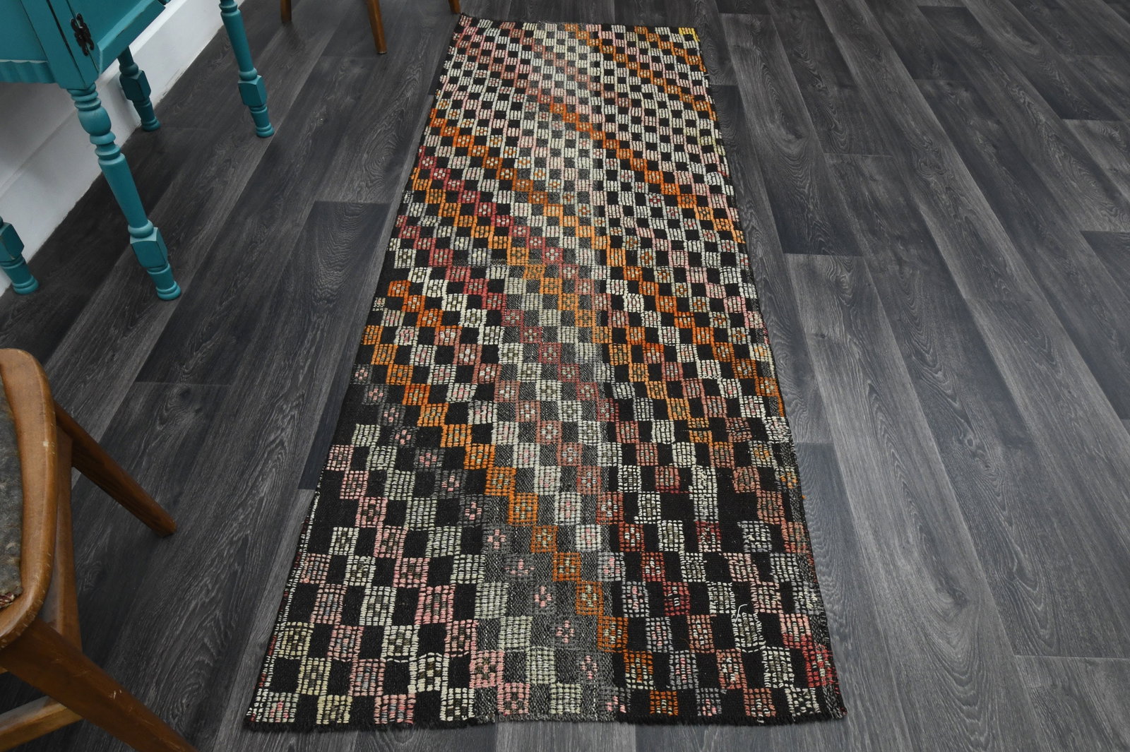 2.9x8.1 ft, TURKISH KILIM Runner: Title: 2.9x8.1 ft, TURKISH KILIM Runner Description: This Turkish one-of-a-kind Vintage Flatweave Kilim Rug is hand-knotted and handwoven by the most skilled artisans who use pure wool, in vibrant,