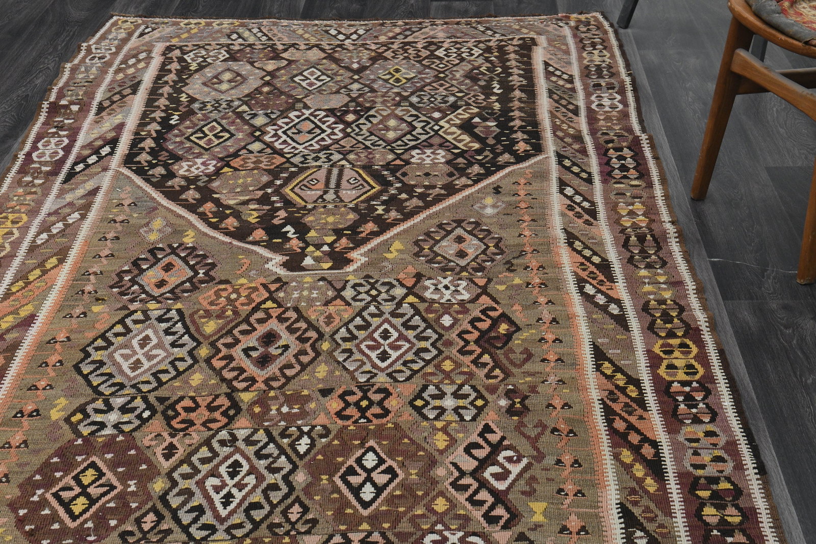5x16 Brown Black Vintage Turkish Runner Rug - 7