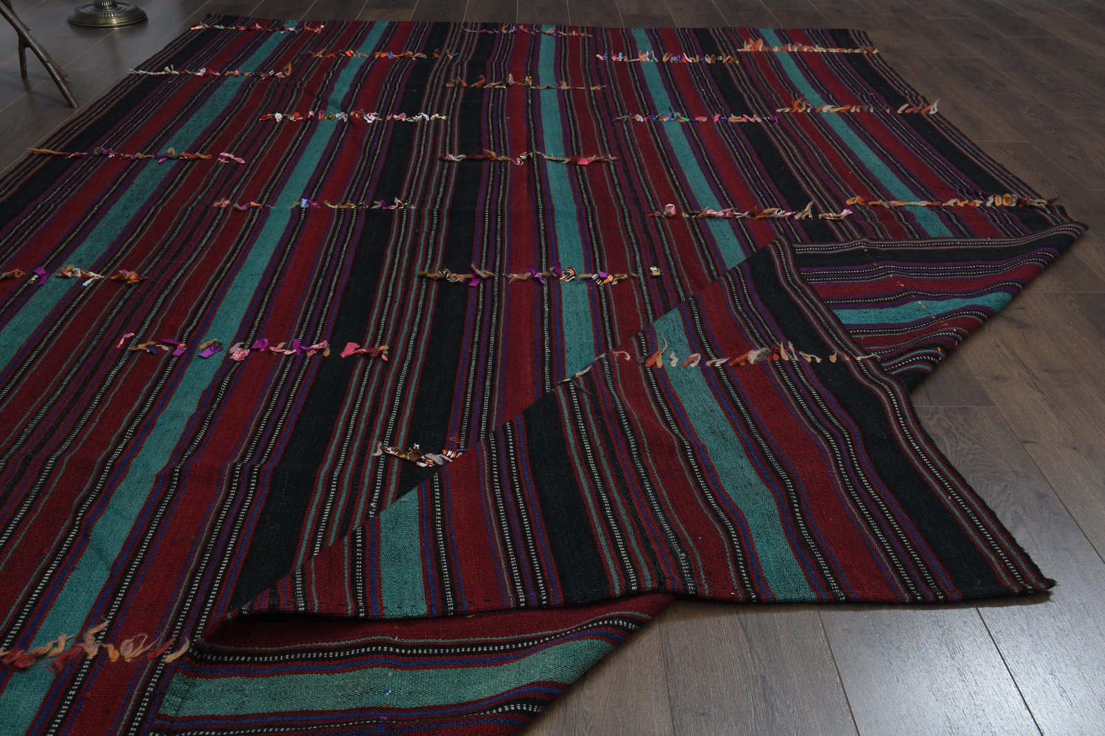 7.6x11.5 ft, LUXURY KILIM RUG: Title: 7.6x11.5 ft, LUXURY KILIM RUG Description: This Turkish one-of-a-kind Vintage Flatweave Kilim Rug is hand-knotted and handwoven by the most skilled artisans who use pure wool, in vibrant, natur
