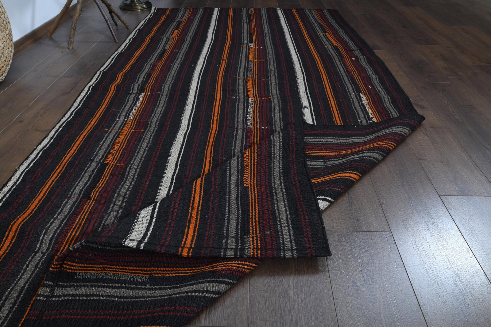 4.7x9.3 ft, STRIPED KILIM RUG - 5