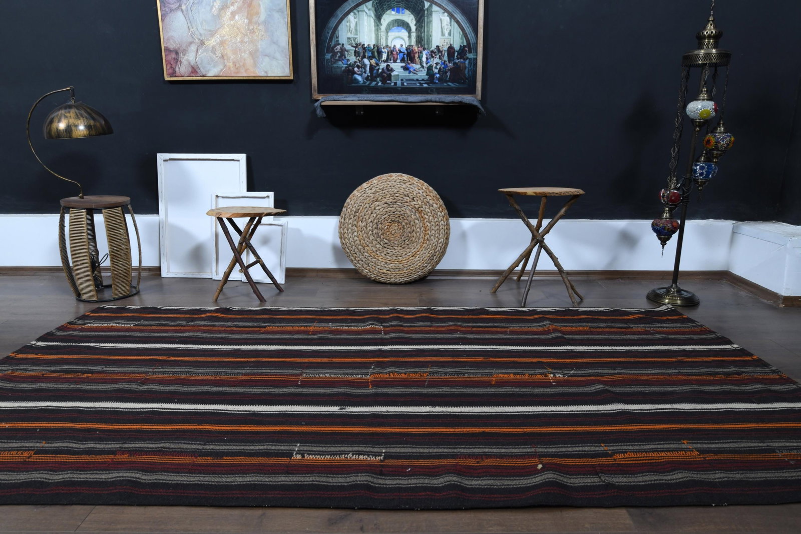 4.7x9.3 ft, STRIPED KILIM RUG - 6