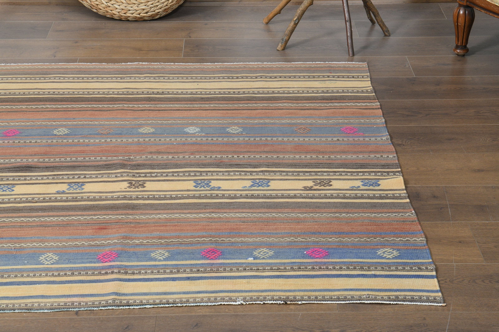 4'8x5'2 ft, COLORFUL KILIM RUG - 9