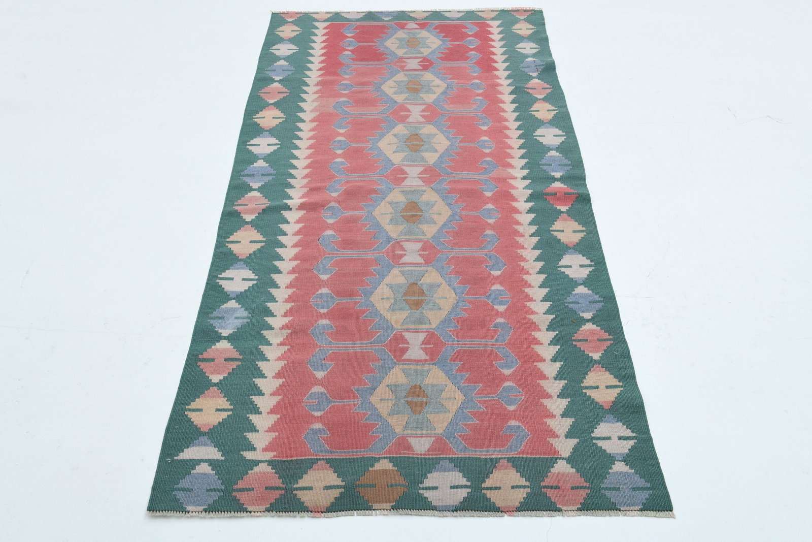 2.9x5.9 ft, COLORFUL DeCOR: Title: 2.9x5.9 ft, COLORFUL DeCOR Description: This Turkish one-of-a-kind Vintage Flatweave Kilim Rug is hand-knotted and handwoven by the most skilled artisans who use pure wool, in vibrant, natural 