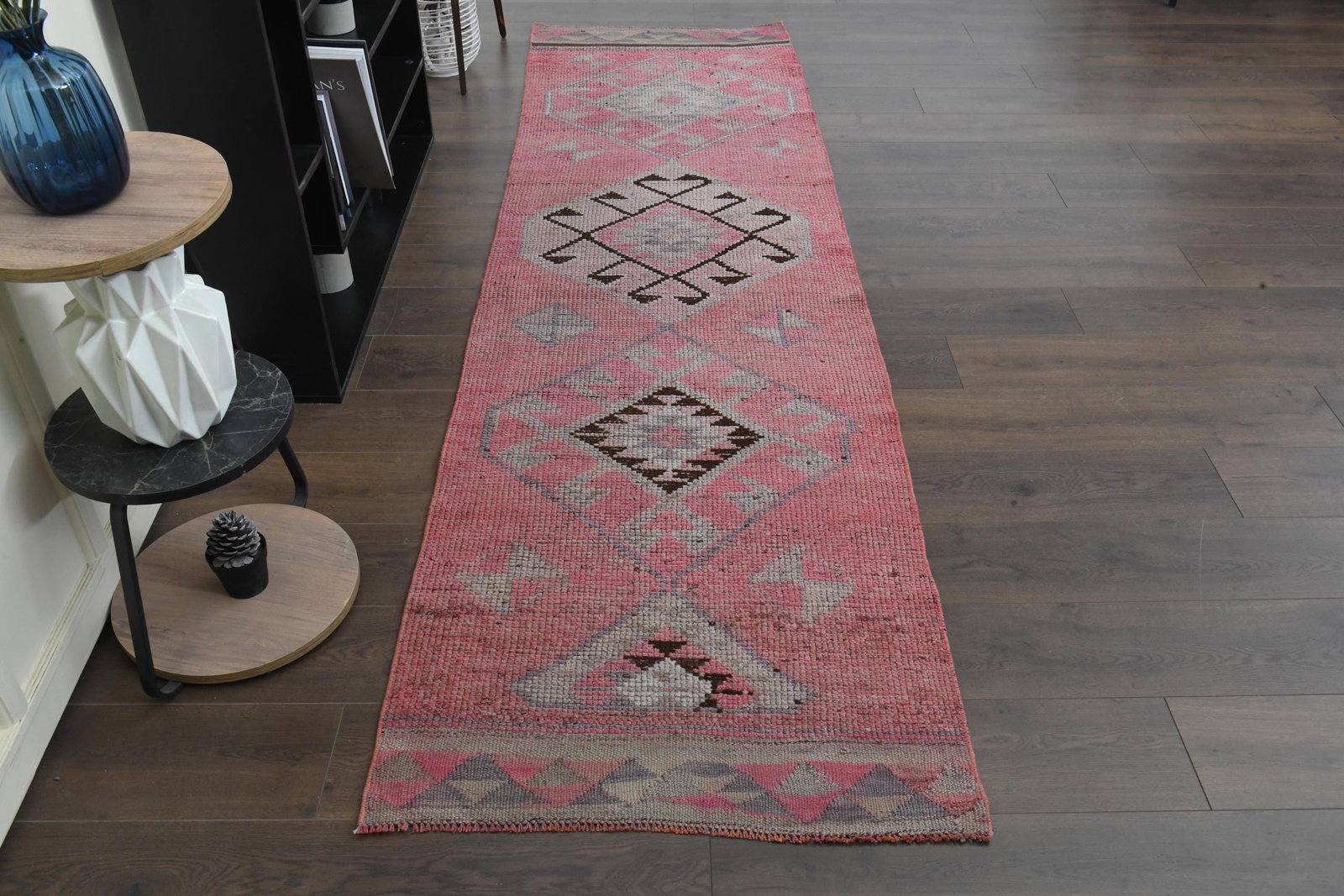 2.4x12.3 ft, LONG, Vintage Turkish Rug: Title: 2.4x12.3 ft, LONG, Vintage Turkish Rug Description: This Turkish one-of-a-kind Vintage Flatweave Kilim Rug is hand-knotted and handwoven by the most skilled artisans who use pure wool, in