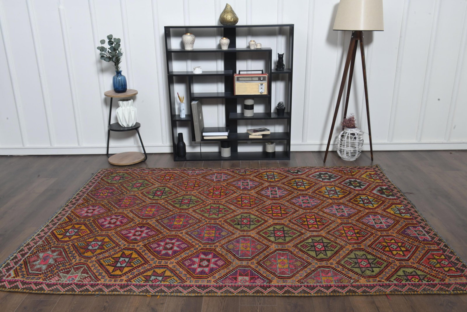 6'2x9'2 ft, ORANGE PINK KILIM, Boho Chic - 10