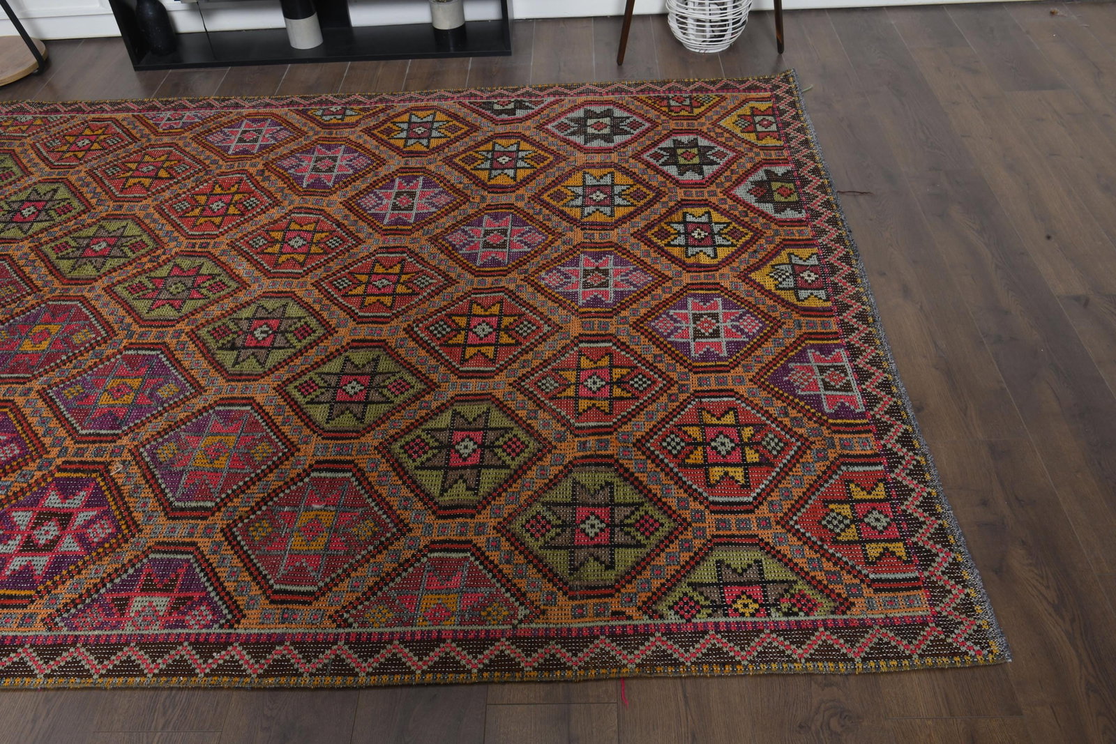 6'2x9'2 ft, ORANGE PINK KILIM, Boho Chic - 6