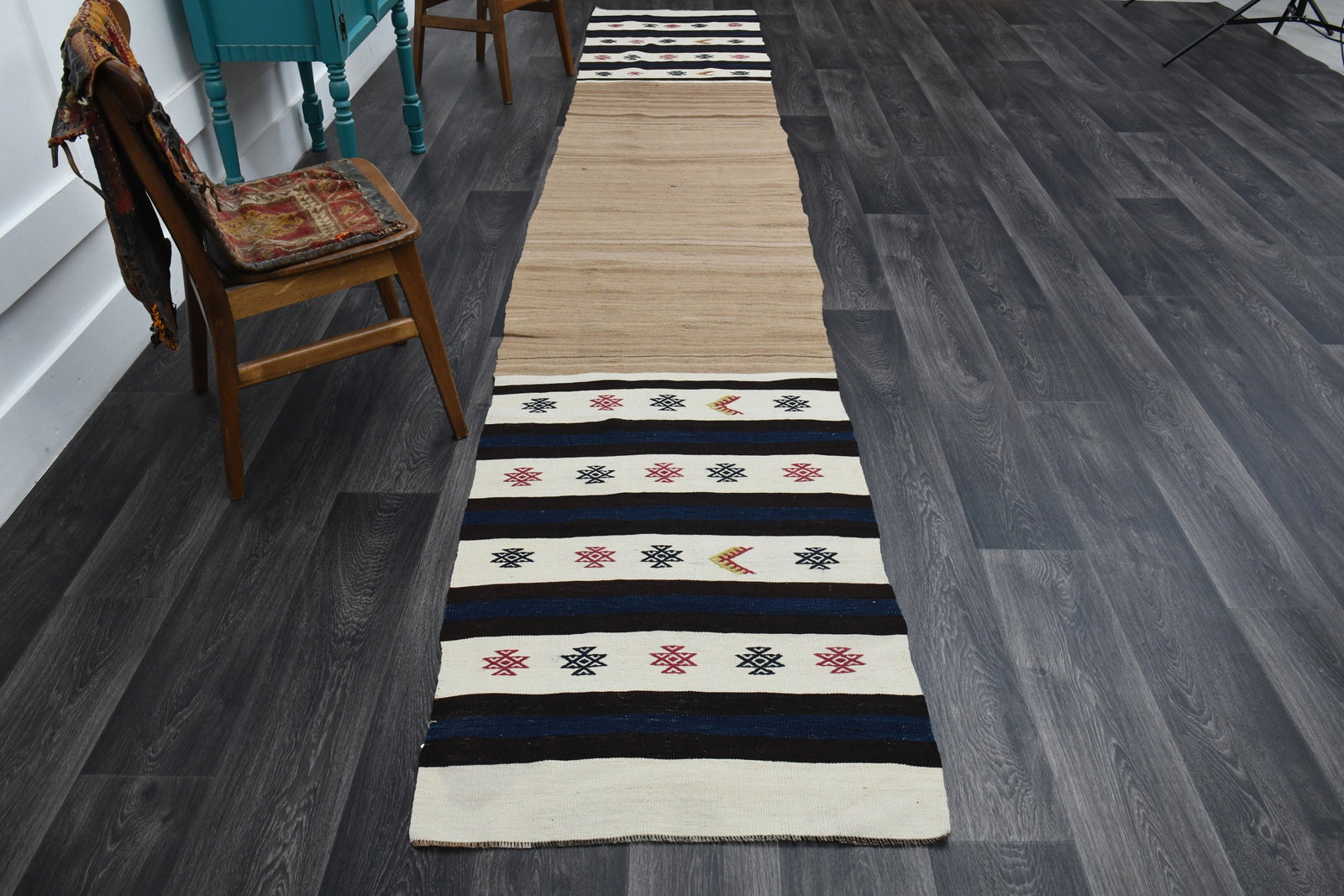 2.7x14.9 ft, TURKISH RUNNER RUG, Oushak: Title: 2.7x14.9 ft, TURKISH RUNNER RUG, Oushak Description: This Turkish one-of-a-kind Vintage Flatweave Kilim Rug is hand-knotted and handwoven by the most skilled artisans who use pure wool, in vibr