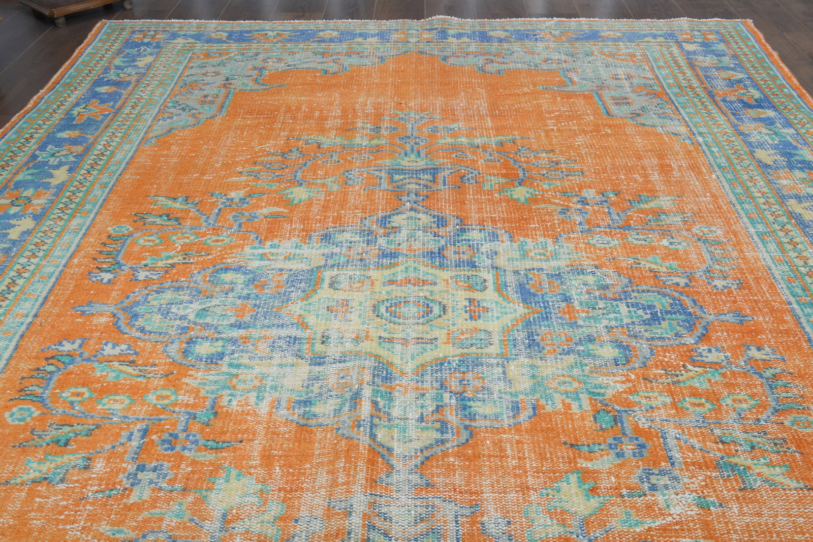7'6x11'2 ft, ORANGE TURKISH RUG - 2