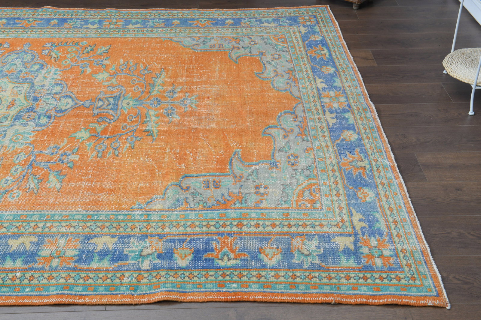 7'6x11'2 ft, ORANGE TURKISH RUG - 5