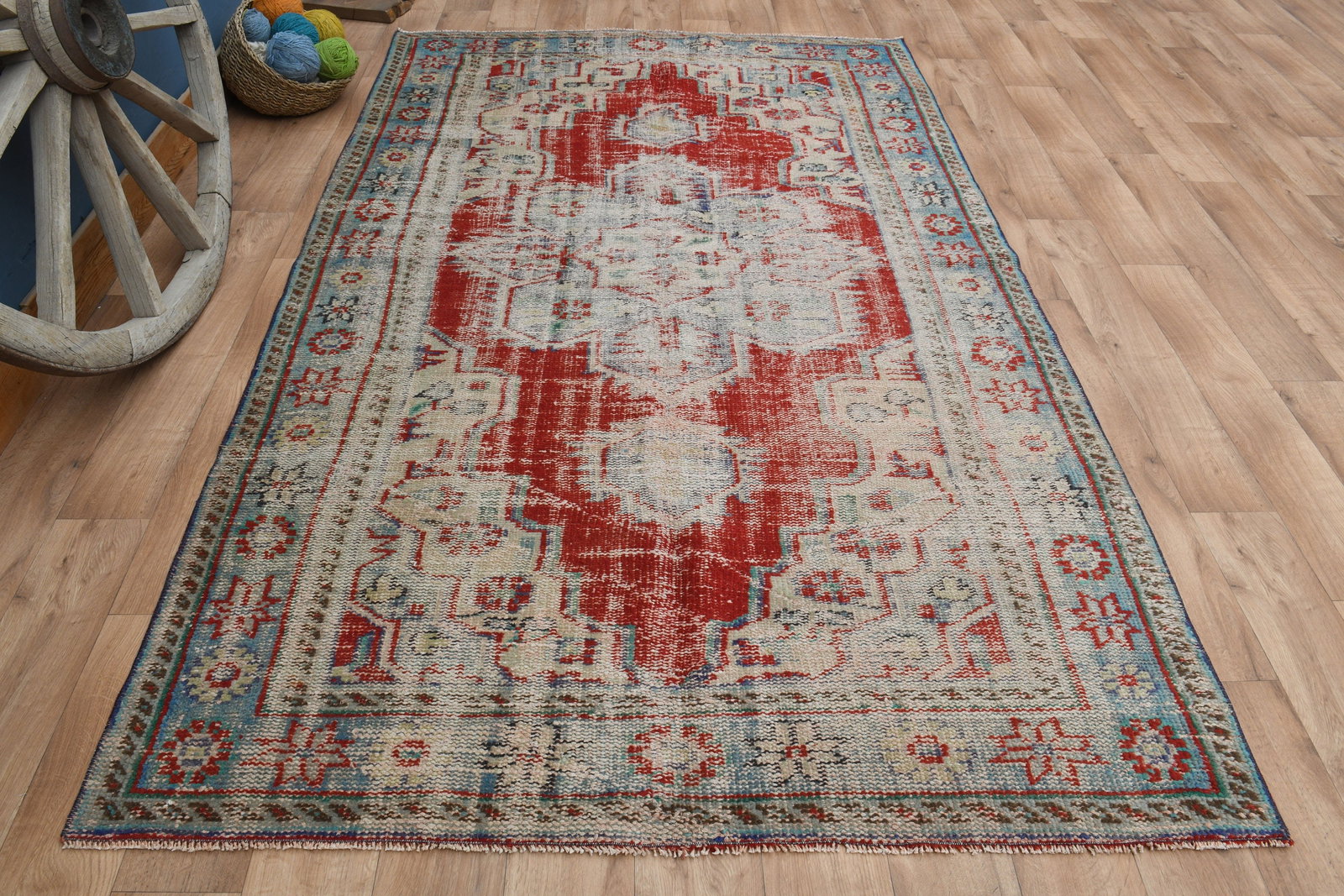 5'6x9 ft, FADED ANTIQUE RUG: Title: 5'6x9 ft, FADED ANTIQUE RUG Description: This Turkish one-of-a-kind Vintage Turkish Rug is hand-knotted and handwoven by the most skilled artisans who use pure wool, in muted, natural tones, an