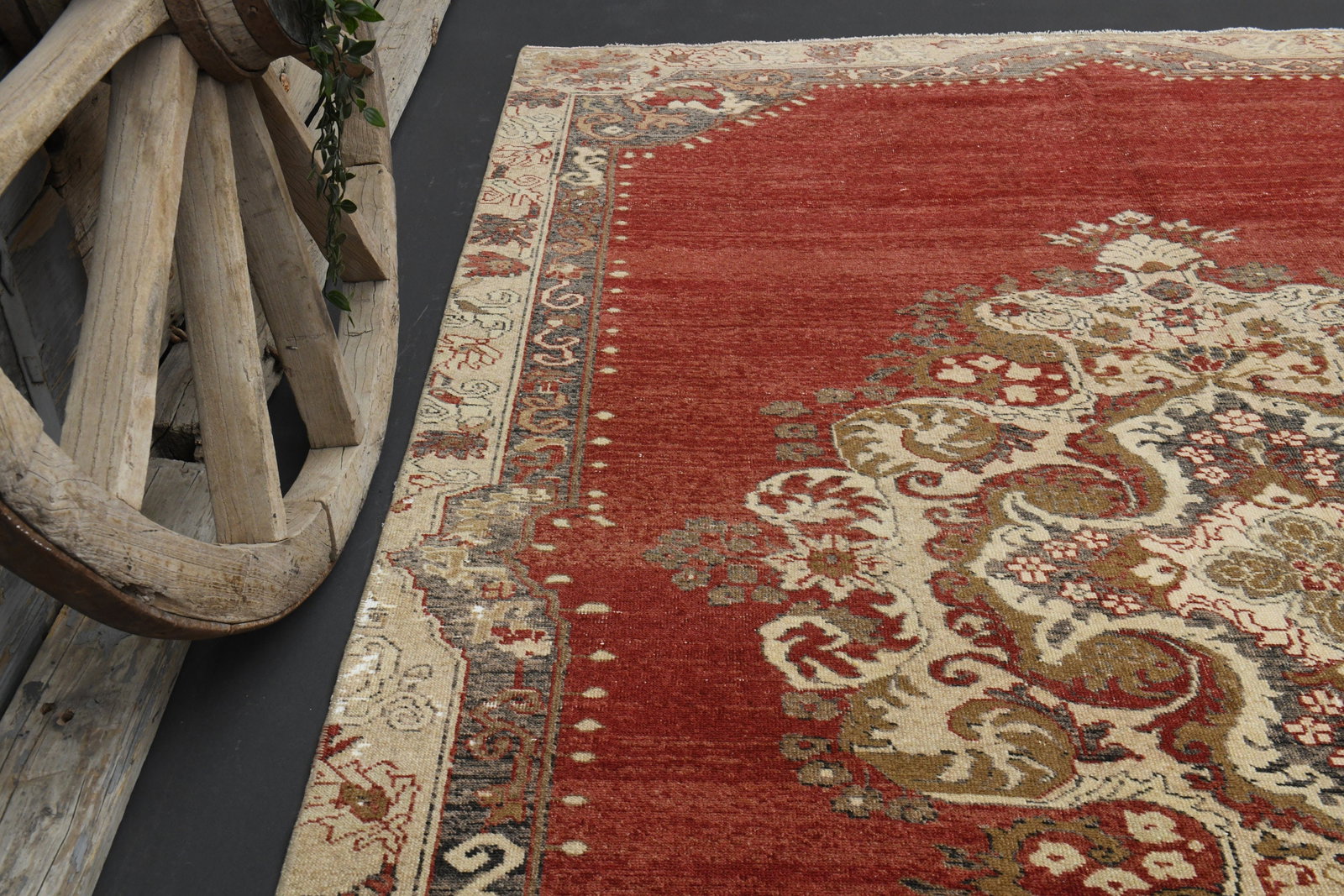 6.6x9.8 Turkish Rug, Red Beige: Title: 6.6x9.8 Turkish Rug, Red Beige Description: This Turkish one-of-a-kind Vintage Turkish Rug is hand-knotted and handwoven by the most skilled artisans who use pure wool, in muted, natural tones,