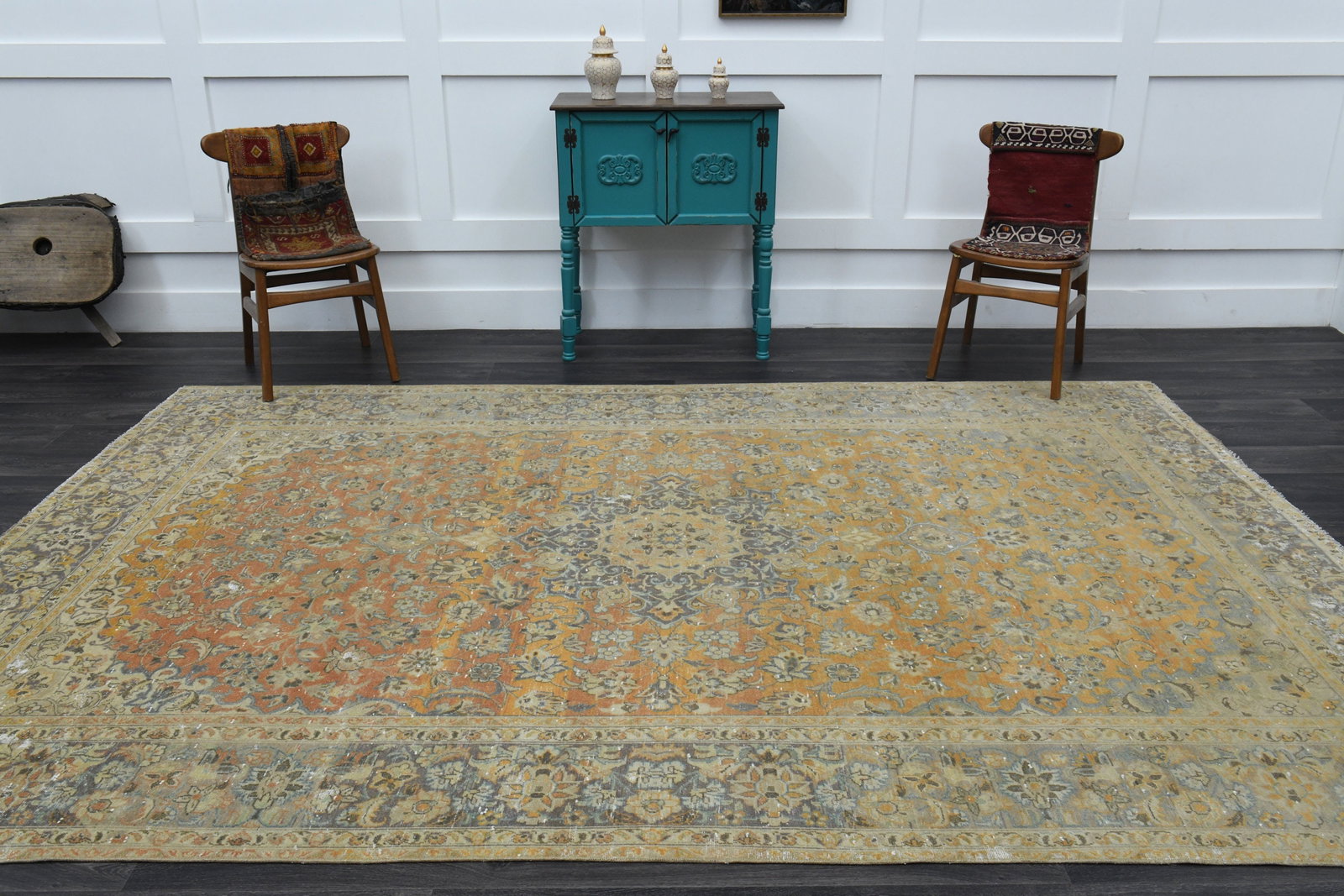 8x11 ft, TURKISH VINTAGE Rug: Title: 8x11 ft, TURKISH VINTAGE Rug Description: This Turkish one-of-a-kind Anatolian Vintage Rug is hand-knotted and handwoven by the most skilled artisans who use pure wool, in muted, natural tones,