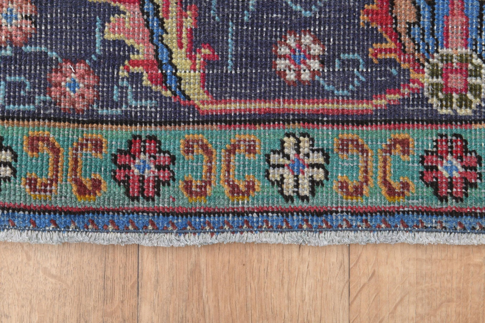 7.9x11.2 ft, COLORFUL, Persian Vintage Rug: Title: 7.9x11.2 ft, COLORFUL, Persian Vintage Rug Description: This Turkish one-of-a-kind Anatolian Vintage Rug is hand-knotted and handwoven by the most skilled artisans who use pure wool, in muted,