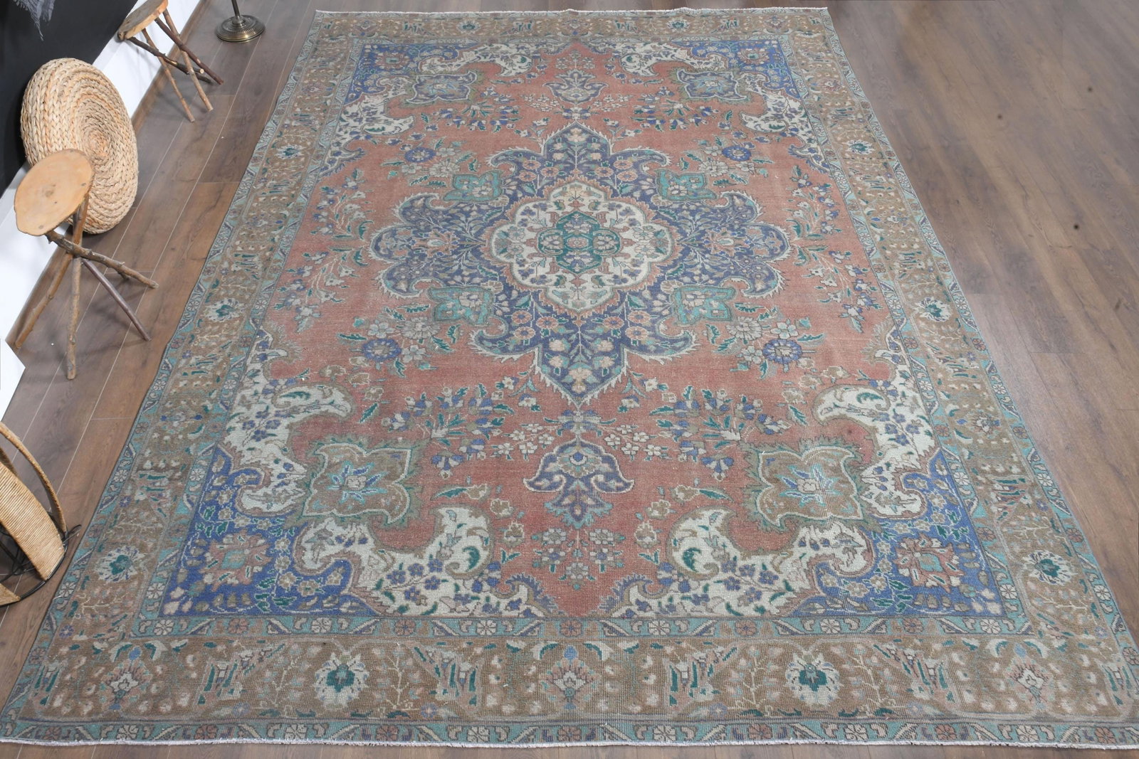 9'6x12'2 ft, OVERSIZED ANTIQUE RUG: Title: 9'6x12'2 ft, OVERSIZED ANTIQUE RUG Description: This Turkish one-of-a-kind Anatolian Vintage Rug is hand-knotted and handwoven by the most skilled artisans who use pure wool, in muted, natural 