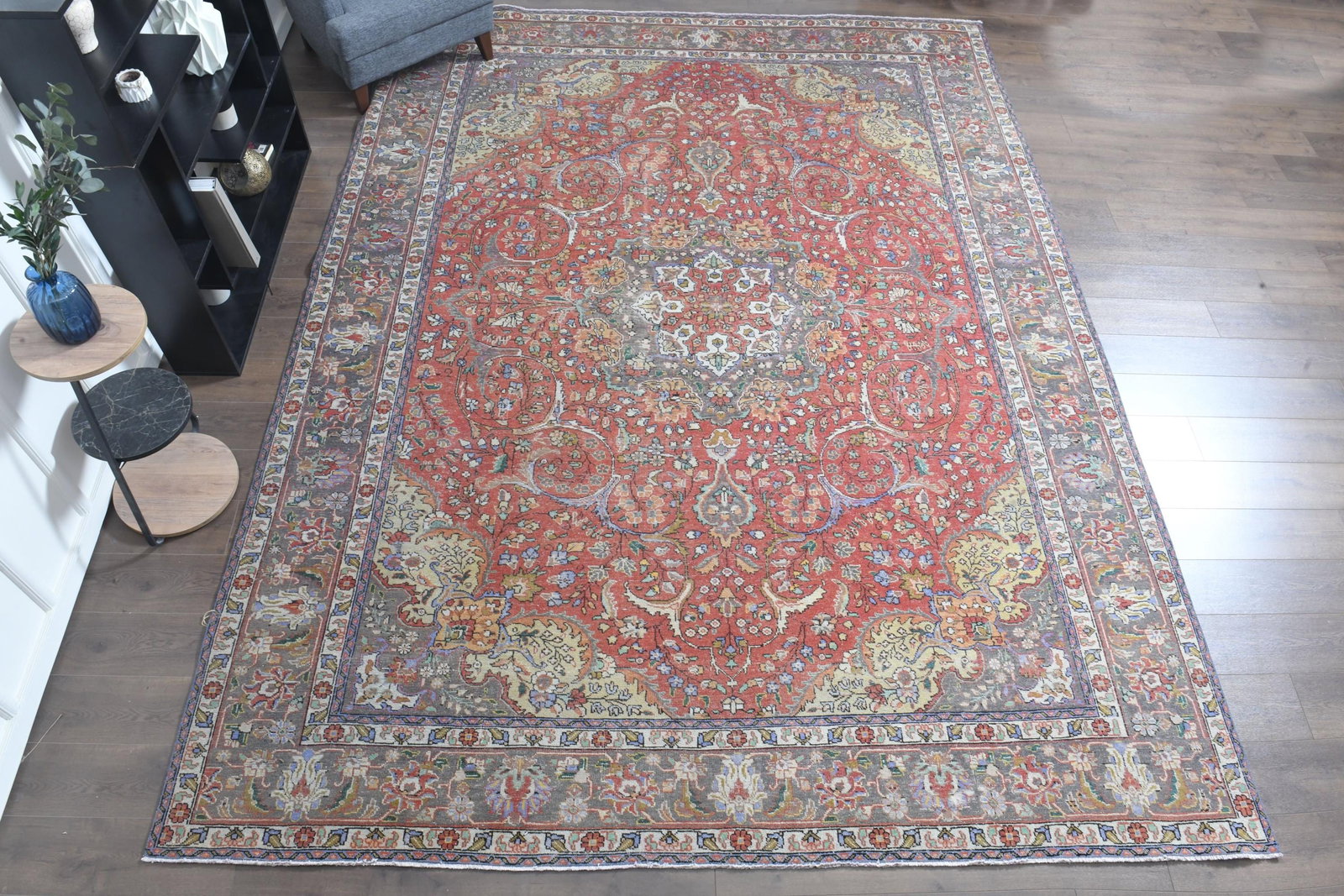 9'6x12'8 ft, ANTIQUE PERSIAN RUG: Title: 9'6x12'8 ft, ANTIQUE PERSIAN RUG Description: This Turkish one-of-a-kind Anatolian Vintage Rug is hand-knotted and handwoven by the most skilled artisans who use pure wool, in muted, natural to