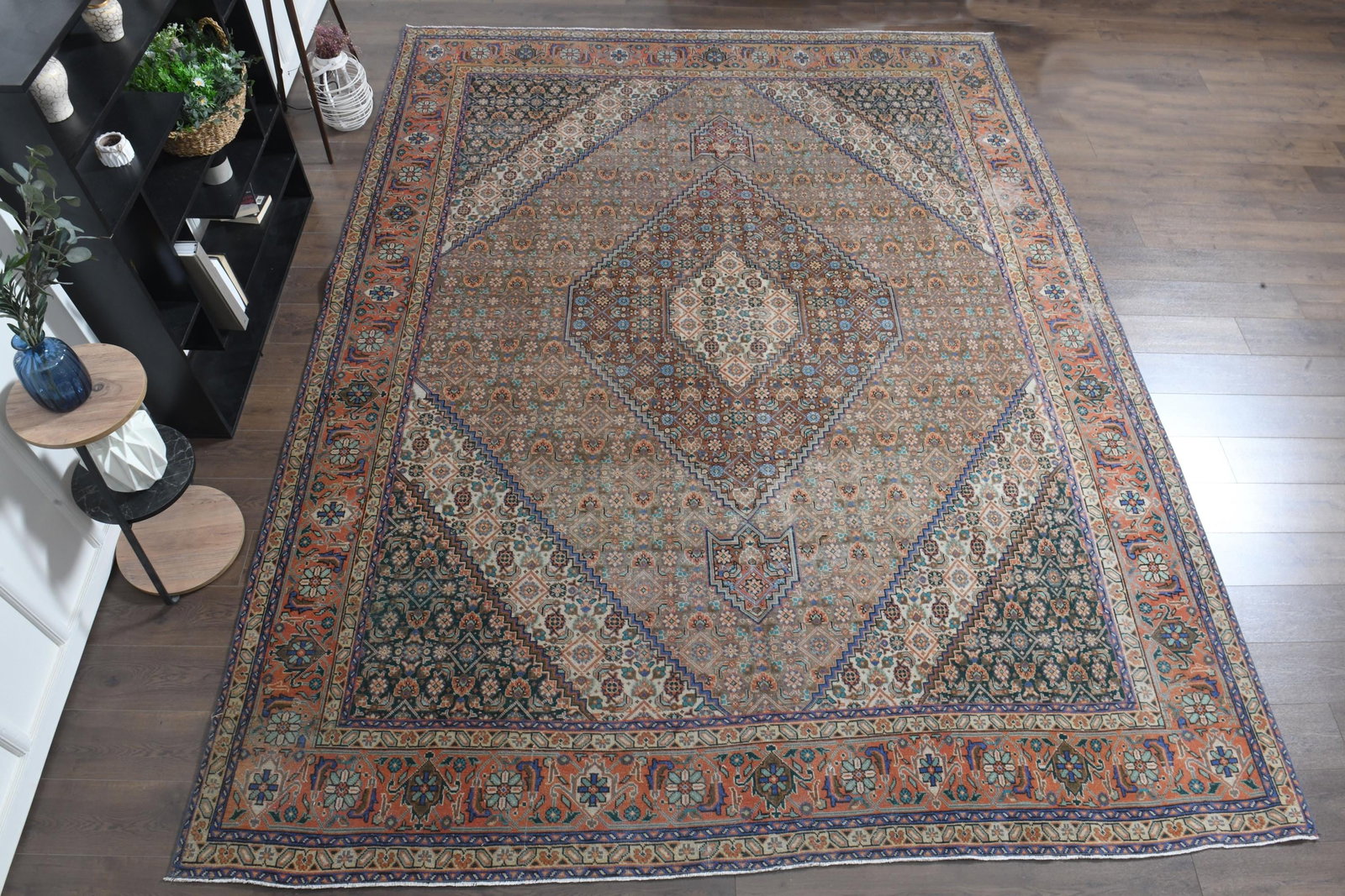9'7x12'5 ft, VINTAGE PERSIAN RUG, Oversize: Title: 9'7x12'5 ft, VINTAGE PERSIAN RUG, Oversize Description: This Turkish one-of-a-kind Anatolian Vintage Rug is hand-knotted and handwoven by the most skilled artisans who use pure wool, in muted, 