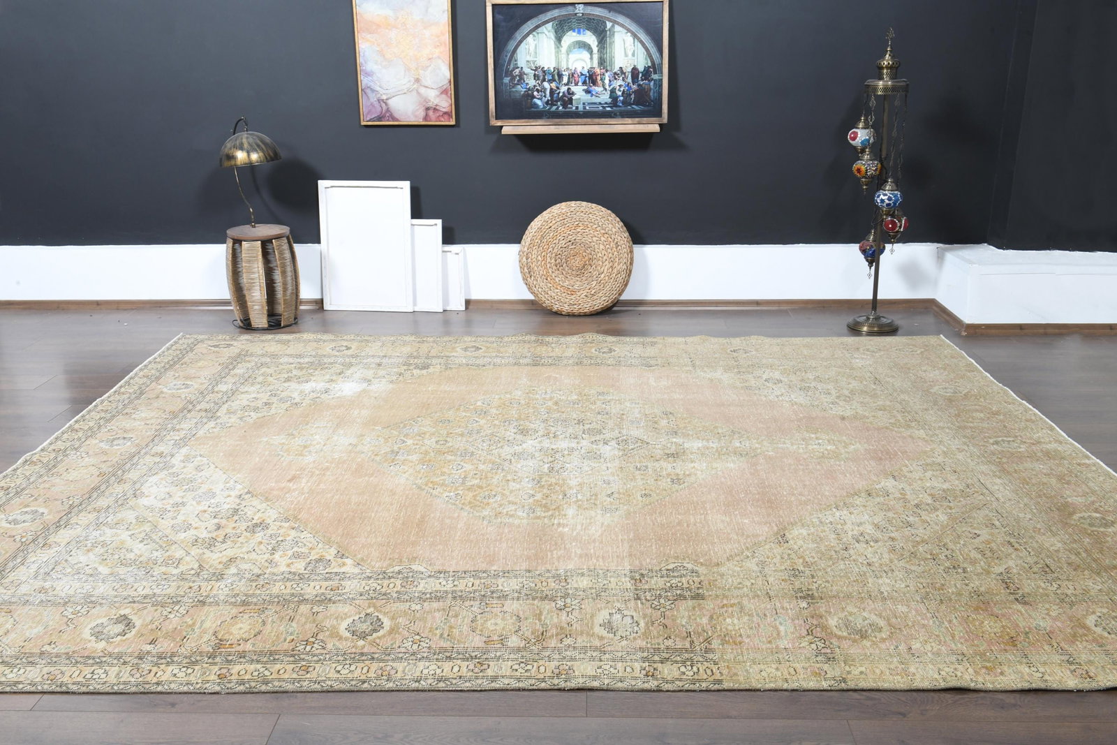 9'1x12'2 ft, ORANGE OVERSIZED RUG, Vintage Wool - 9