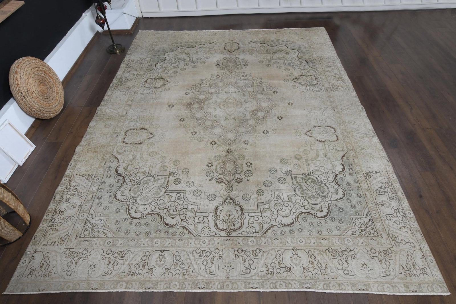 9.4x12.2 ft, OVERSIZED NEUTRAL RUG: Title: 9.4x12.2 ft, OVERSIZED NEUTRAL RUG Description: This Turkish one-of-a-kind Anatolian Vintage Rug is hand-knotted and handwoven by the most skilled artisans who use pure wool, in muted, natural 